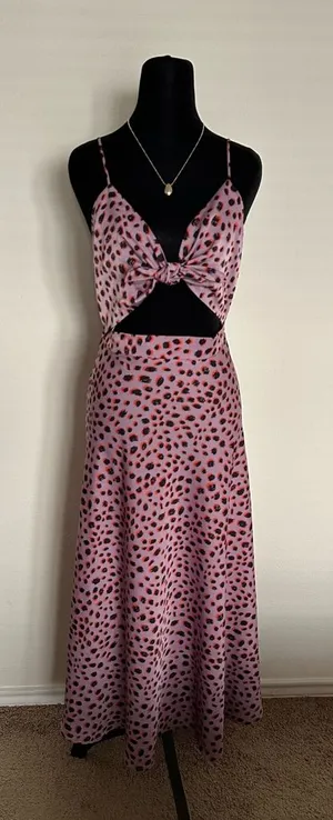 Vici Pink & Black Leopard Print Cutout Knot Maxi Dress Size L thumbnail 1