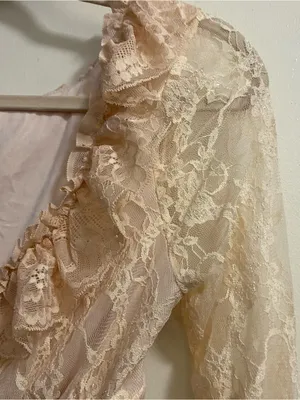 Womens Off The Shoulder Lace Top S 34” Ivory Lace Up Front Long Sleeve Boho thumbnail 9