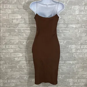 Missguided Rich Brown Ribbed Bodycon Midi Dress thumbnail 3