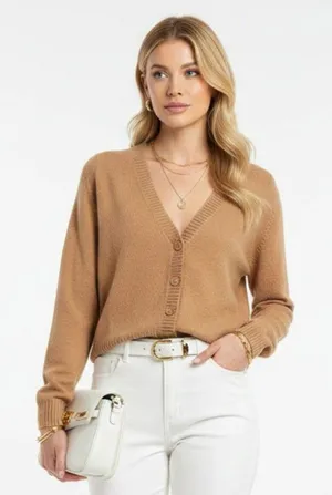American Eagle Tan Cropped Button Up Long Sleeve Cardigan Sweater NEW M thumbnail 1