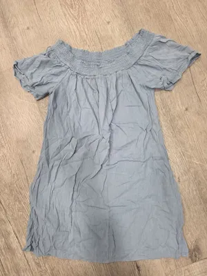 Abercrombie & Fitch Blue Off-The-Shoulder Dress XS Lightweight Cotton Blend thumbnail 1