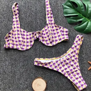 Lydia purple checked cheeky swimsuits Size L thumbnail 3