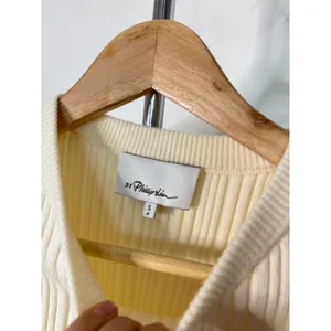 3.1 Phillip Lim Sweater Cream Ribbed Wool Blend Tie Cuff Side Slit Pullover thumbnail 4