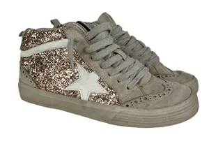 Shu Shop Rina Rose Gold Glitter Star Print High Top Lace Up Sneakers Distressed thumbnail 1