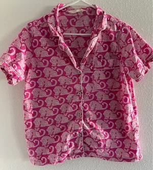 Print Fresh Pajama Top Womens Small Pink Cotton Leopard‎ Short Sleeve Preppy thumbnail 1