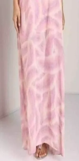 Show Me Your Mumu S Maxi Skirt Pretty Birdie print Long Feathers Pink Semi Sheer thumbnail 1
