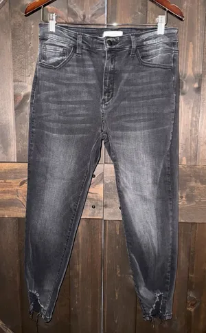 KanCan High Rise Ankle‎ Skinny Jeans Women's Sz 31 Washed Black Distressed thumbnail 1