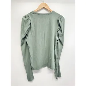 7 For All Mankind Sage Green Ribbed Puff Shoulder Long Sleeve Top Large NEW thumbnail 3