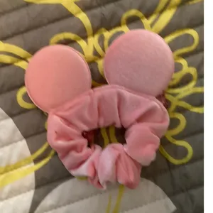 Disney NWOT Set Pink Minnie Mouse Velvet Hair Scrunchie Ears and Sparkly Sequin Bow thumbnail 3