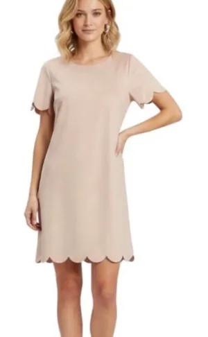 Altar’d State Pink Suede Scalloped Mini Dress Short Sleeve Shift M Feminine thumbnail 1