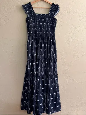 Ecowish Wish Black and White Smocked Dress with Bow Accent thumbnail 2