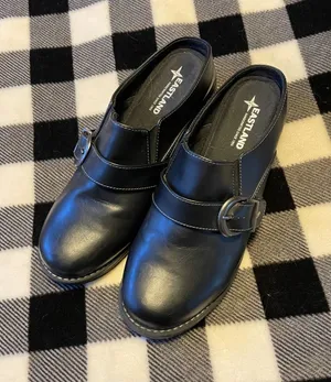 Eastland Black Leather Slip-On Mules with Buckle Detail thumbnail 1