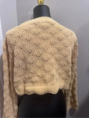 Mi Ami for Francesca’s Cream Pointelle Knit Cropped Sweater Large Cottagecore thumbnail 3