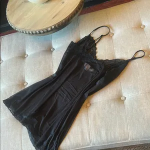 Victorias Secret Black Mesh Mini Slip Dress Lace Trimmed thumbnail 7