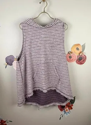 Free People Knit Pink & Purple Striped Sleeveless Knit Hoodie - Size - Small thumbnail 1