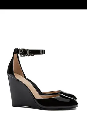 Tory Burch Black Leather Closed Round Toe Wedge Heels thumbnail 2