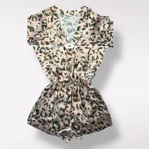 Show Me Your Mumu Blush‎ Pink Cheetah Print Walker Romper Size S Satin Boho NWOT thumbnail 3
