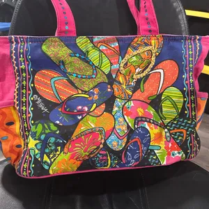 Bright Pink Multicolor Canvas Tote thumbnail 2
