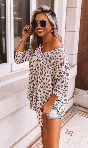 Cherish Leopard Print V-Neck Women's Top thumbnail 5