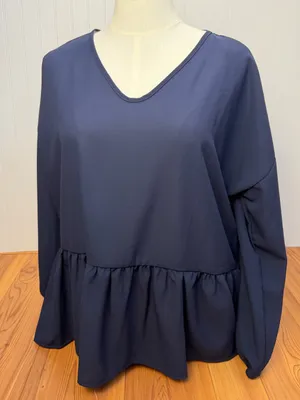 Haptics Navy Babydoll Peplum Blouse Top V-Neck Plus Size Oversized 1X NWOT thumbnail 3