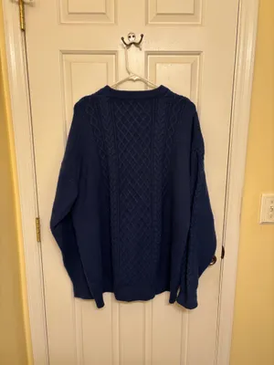 Aelfric Eden Navy Blue Cable Knit Crewneck Business Casual Sweater thumbnail 2