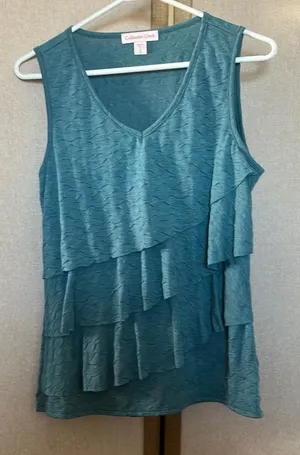 FINAL MARKDOWN Coldwater Creek Blue Ruffled Tiered Tank Top small thumbnail 1