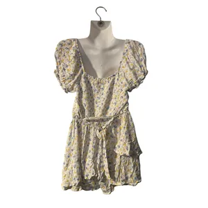 Altar'd State Boho Floral Romper Smoked Ruched Bodice Short Puff Sleeves Flirty thumbnail 2