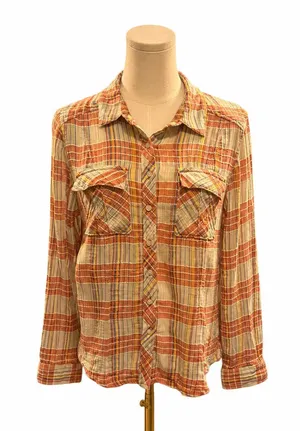 We The Free Free People Plaid Gauze Button Down Shirt Size Medium thumbnail 1