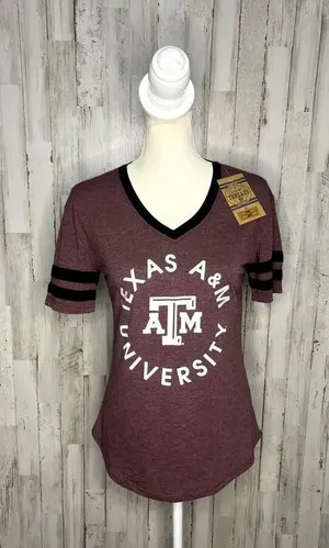 NWT Rivalry Threads Texas‎ A&M Women's V-Neck T-Shirt Maroon Size Small thumbnail 1