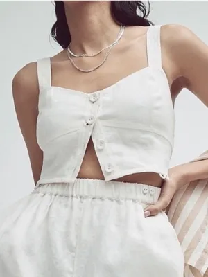 Madewell Sweetheart Linen Blend Crop Tank Top thumbnail 1