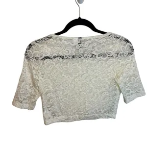 Divided White Floral Lace Cropped Top thumbnail 2