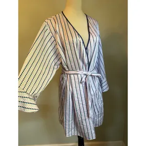 Kate Spade Heart Stripe Robe Pink Blue Satin Short Wrap Belted M y2k preppy boho thumbnail 2