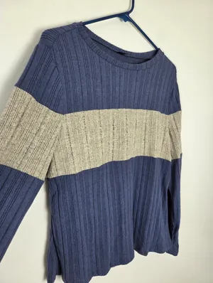 Ultra Soft Ribbed Knit Pullover Sweater Navy Gray Colorblock Stripe Plus 2XL thumbnail 3
