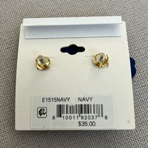 Zenzii Gold Tone Navy Painted Metal Flower Stud Earrings, New w/Tag $35 thumbnail 3
