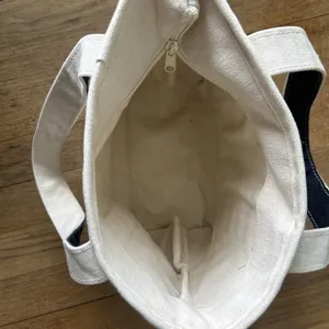 GH Bass Canvas Tote Bag Navy Blue Cream Zipper Top Boat Bag Small Med Mens Wmns thumbnail 3