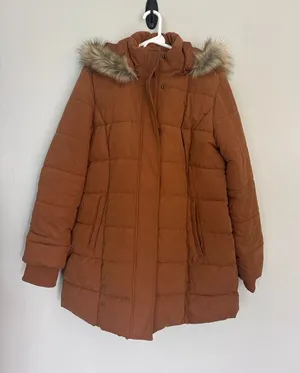 St. John’s Bay Puffer Coat – Women’s L – Cognac Brown – Faux Fur Hood – Quilted Winter Jacket thumbnail 1