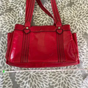 Kate Landry Red Leather Shoulder Bag Zebra Print Lining‎ Multi Compartment Tote thumbnail 7
