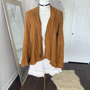 Coldwater Creek Vintage Brown Suede Open Front Flowy Leather Jacket S thumbnail 2
