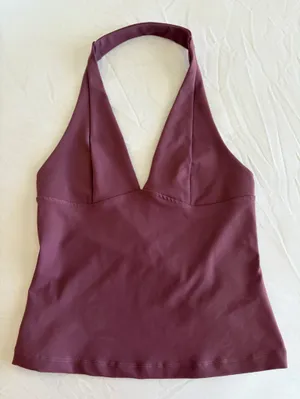 Free People Plunging Halter Cami in Wine thumbnail 1