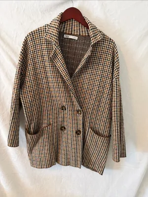 Zara Tan, Black and Cream Houndstooth Double-Breasted Pea Coat thumbnail 2