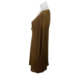 MOTF Women's Brown Long Sleeve Plunge V Neck Shell Knit A Line Mini Dress Size M thumbnail 2