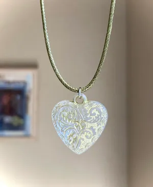 Handmade whimsical vintage style heart necklace🩵 thumbnail 1