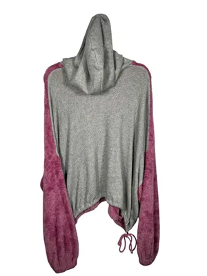 Free People Pink Fuzzy Teddy Half Zip Hoodie Oversized Pullover Balloon Sleeve M thumbnail 3
