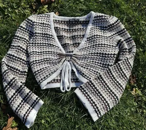 Two-Tone Cropped Cardigan Sweater thumbnail 1