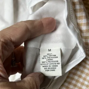 AURA Gingham Smocked Square Neck Midi Dress Beige White Puff Sleeve‎ Belted M thumbnail 8