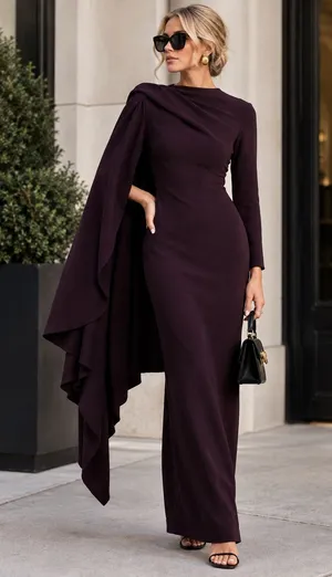 SOLACE LONDON Plum Purple Lydia One-Sleeve Cape Effect Cady Maxi Dress US 4 thumbnail 1