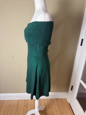 Anthropologie Endless Rose Lurex Knit Off Shoulder Sparkly Green Dress Size Smal thumbnail 4