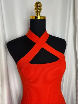 FOREVER 21 Orange Knit Criss Cross front Midi Dress S Sleeveless Ribbed NWT thumbnail 2
