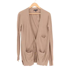 Gap Cardigan Sweater Womens Medium Brown Tight Knit Cotton V Neck Button Front thumbnail 2