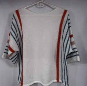 Women’s Oversized Striped Knit Sweater Size Large White Orange Blue Colorblock thumbnail 1